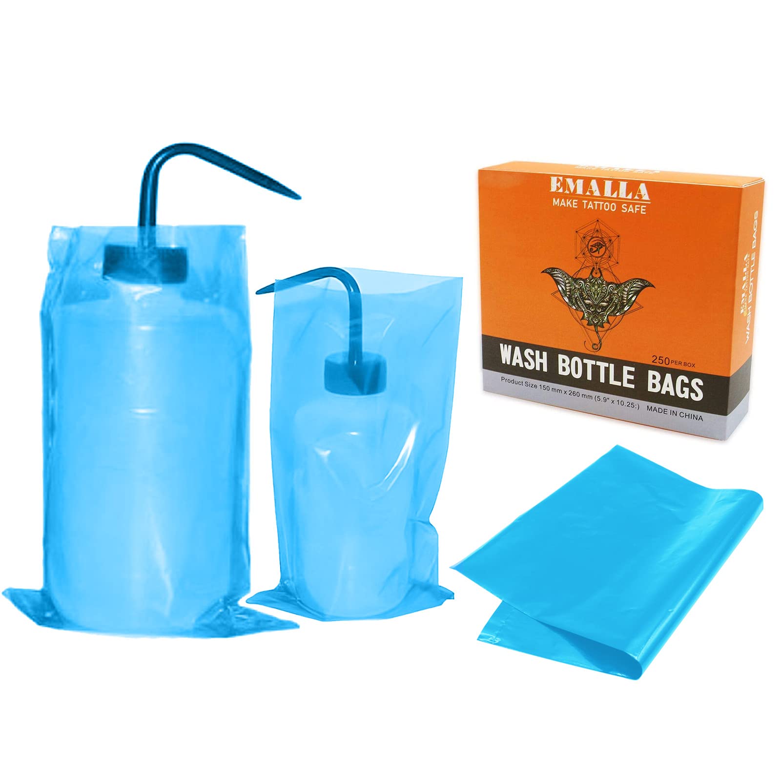 Tattoo Wash Bottle Bags Usiriy 250pcs Wash Bottle Covers Sleeves Disposable Squeeze Bottle Bag Cover Tattoo Bottle Bags Blue 6 X 10 Inch Cleaning Supplies